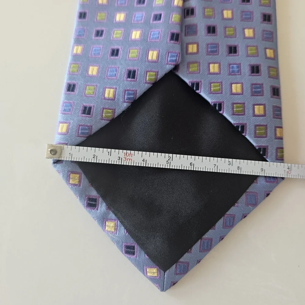 Harold Powell Tie Mens Silk Geometric Square Gold & Blue Made In Italy 58x4 inch